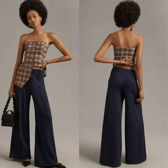 NWT Maeve Knit Wide-Leg Pull-On Navy Trouser Pants - Medium - Picture 1 of 6